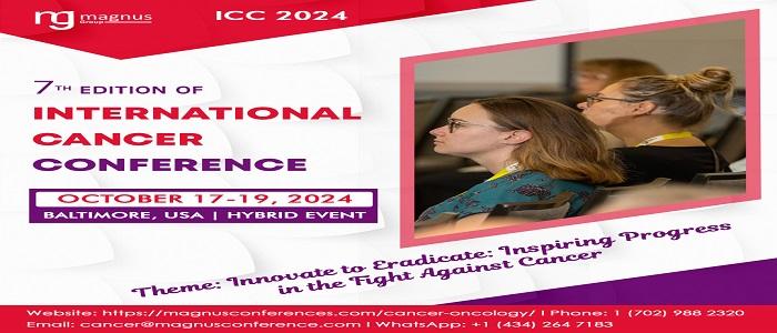 Internation cancer conference scheduled during October 17-19, 2024 at Baltimore, USA