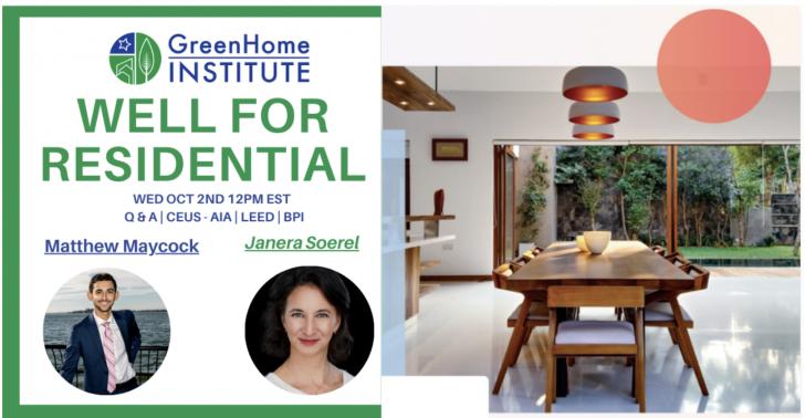 WELL for Residential Buildings, Free GreenHome Institute Webinar